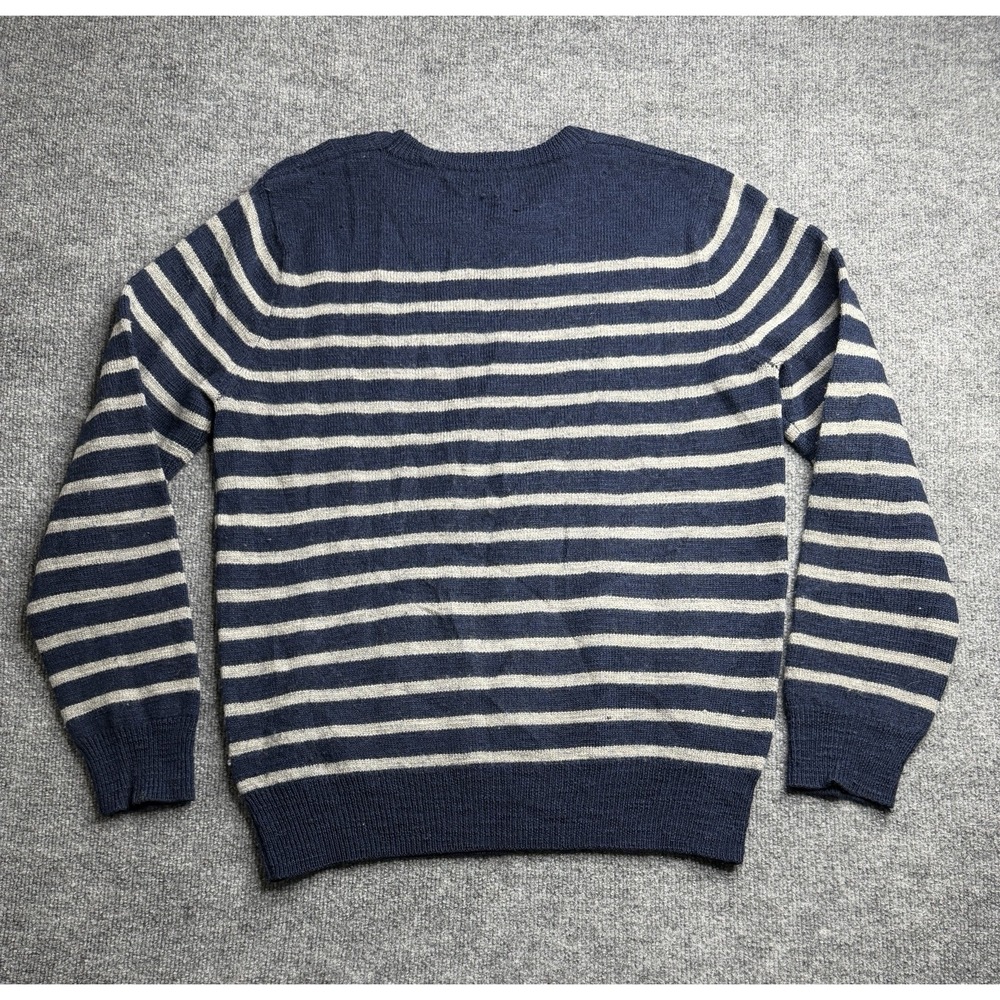 J Crew Stripped Pullover Sweater 100% Merino Wool blue Elbow Patch Size S preppy - Picture 8 of 9